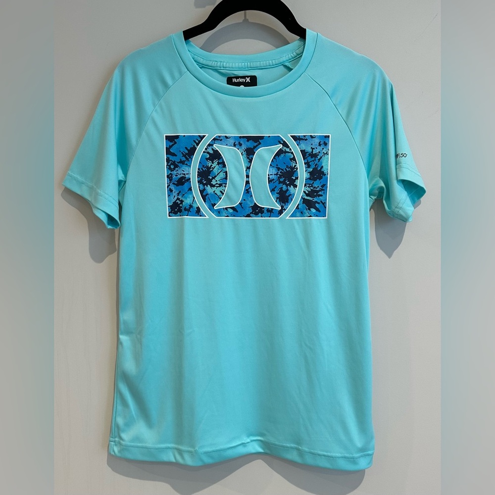 Hurley Big Boys Blue Short Sleeve Rashguard, Size Medium (10-12 Years)